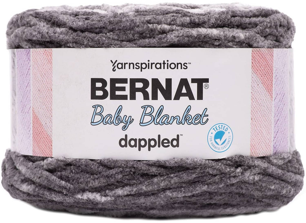 Super bulky baby blanket yarn skein, gray dappled polyester with banded label