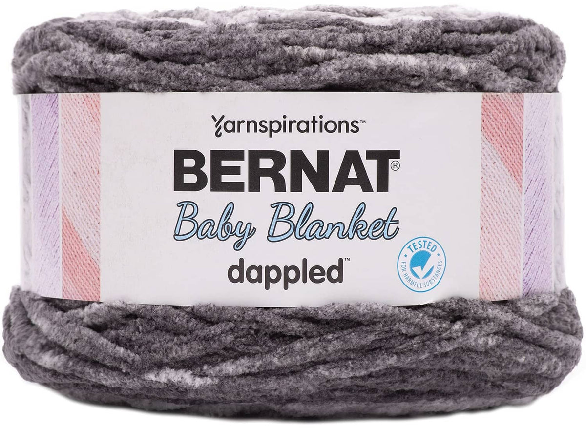Super bulky baby blanket yarn skein, gray dappled polyester with banded label
