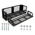 Black steel mesh cargo storage basket with hinged side ramp for ATV