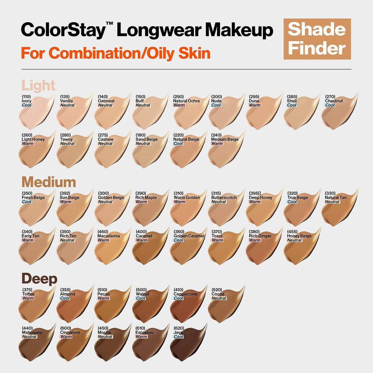 ColorStay longwear makeup shade finder with multiple beige tone swatches