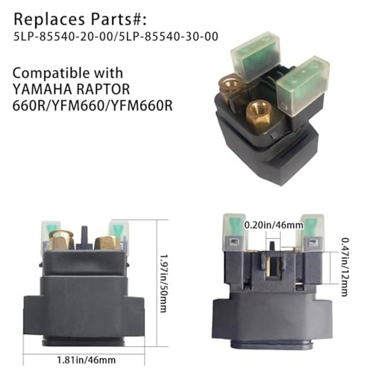 Starter solenoid relay with clear terminals and brass posts, black base