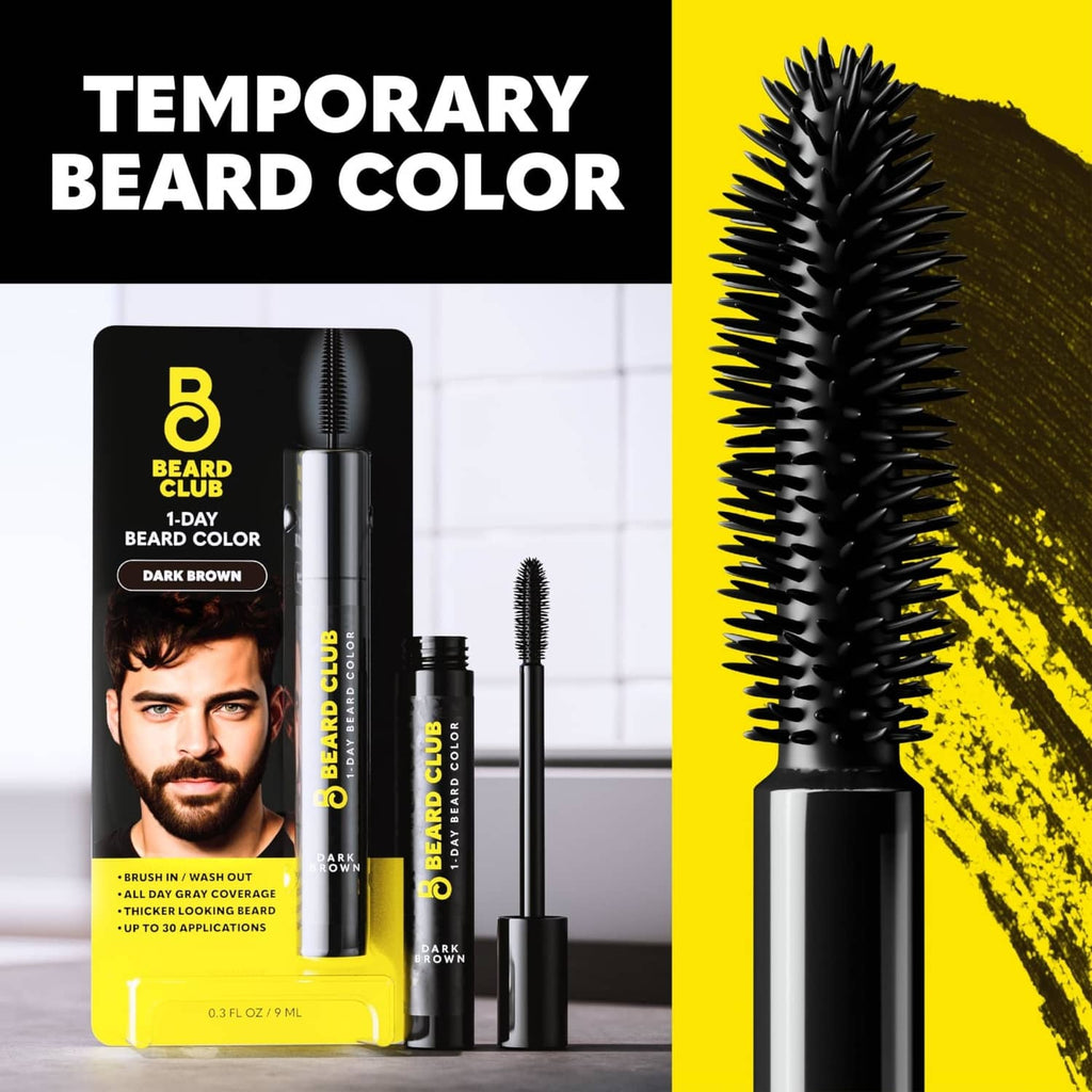 Temporary Dark Brown beard color kit with squeeze tube and brush applicator
