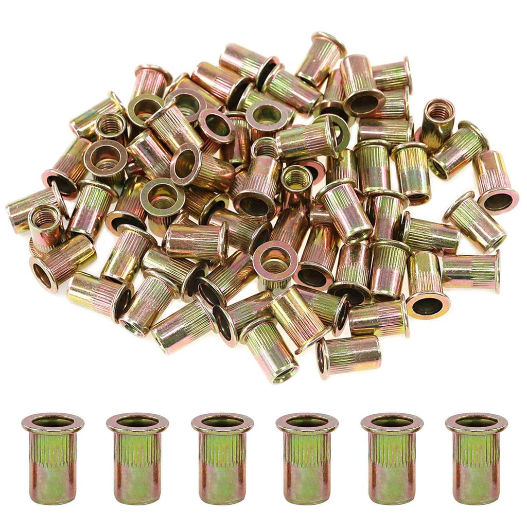 Zinc-plated flat-head rivet nuts, 5/16-18 UNC threaded inserts (100 pack)