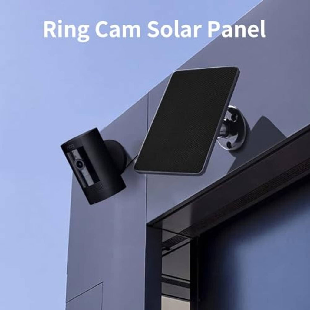 Black solar panel with camera wall mount and connected cable