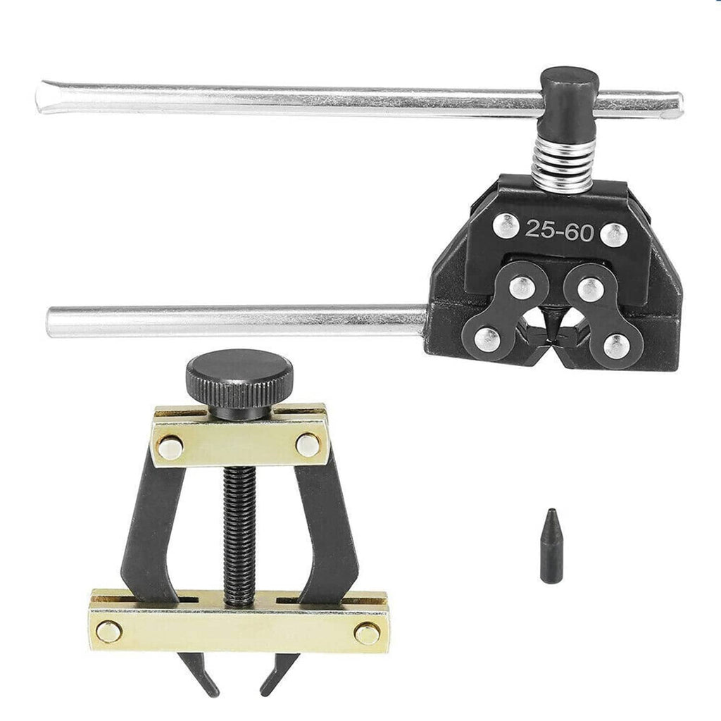 25-60 roller chain breaker tool kit with black head, metal bars, and pin punch