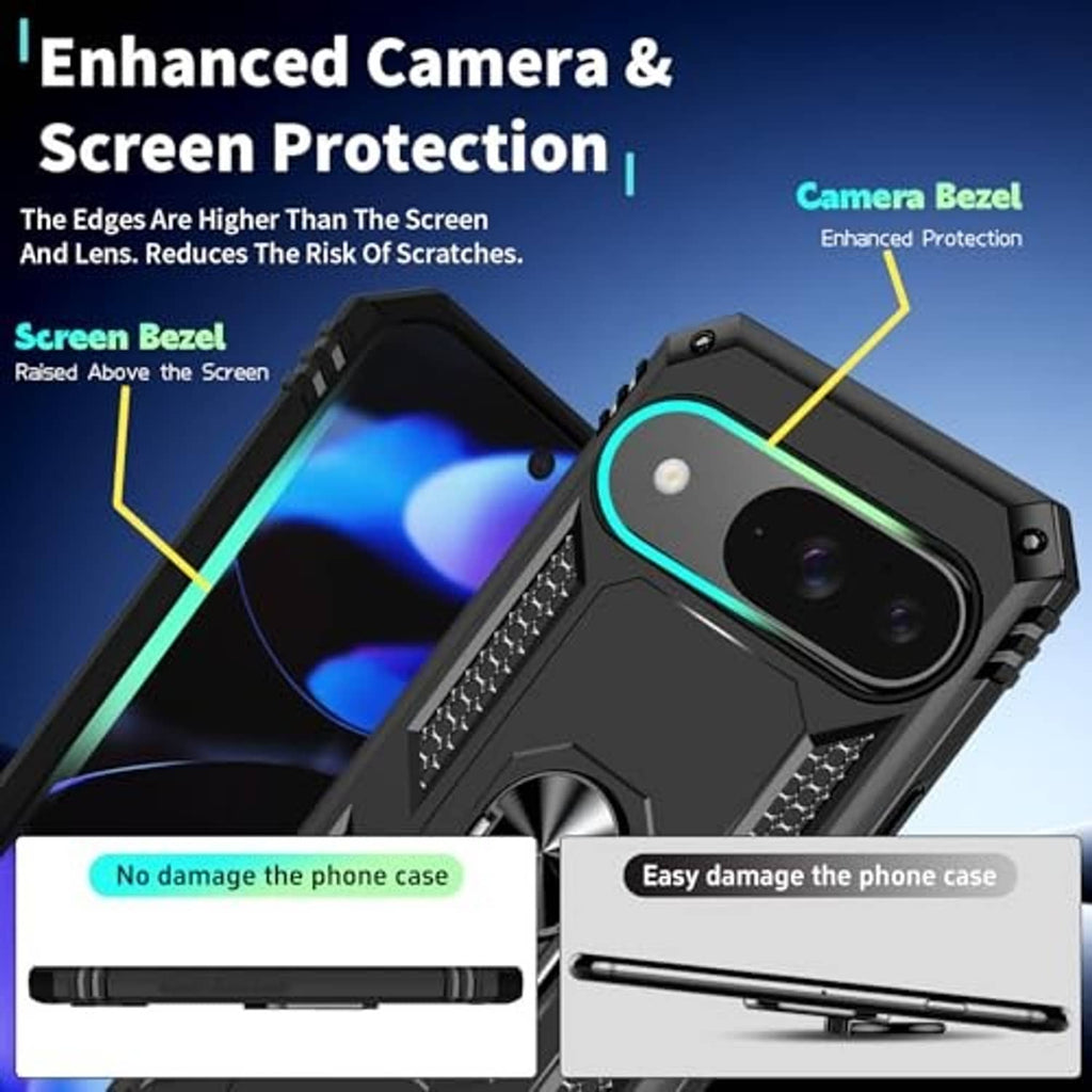 Black rugged case with raised camera bezel and screen-protecting raised lip