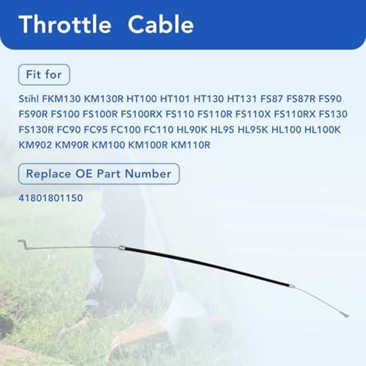Throttle control cable with replacement info label and black line with silver tips