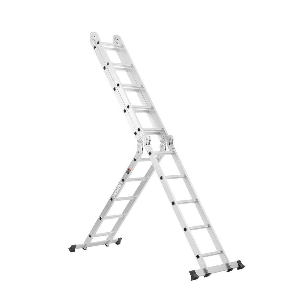 5-step 7-in-1 folding ladder, extended A-frame with metal rails and nonslip feet pads