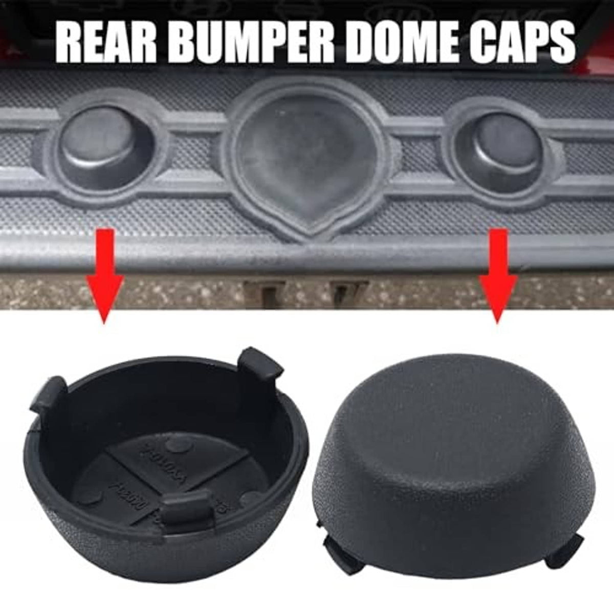 Black rear bumper dome caps with open base and outer dome covers