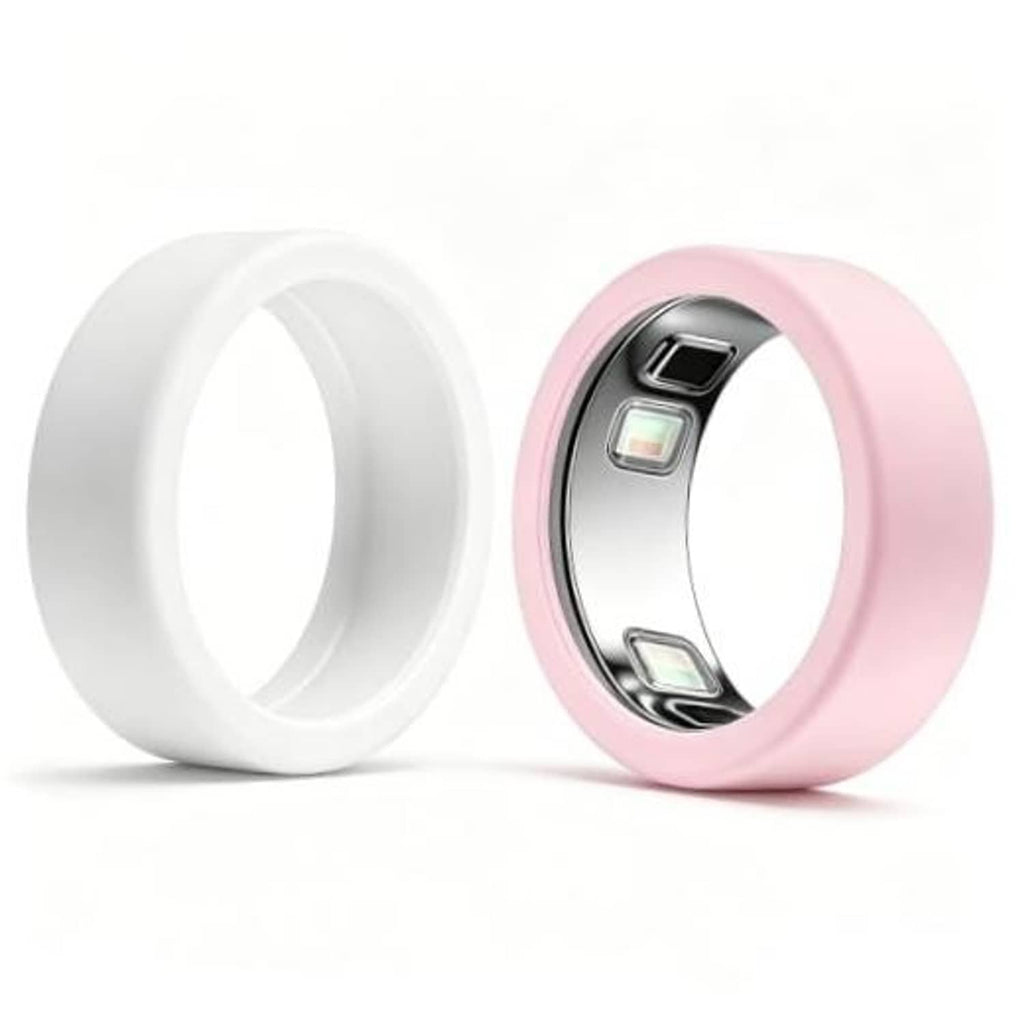 Two-piece silicone ring case set: white and blush pink, open band design