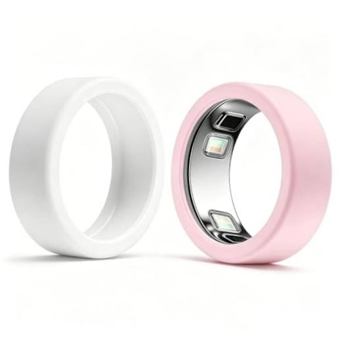 Two-piece silicone ring case set: white and blush pink, open band design