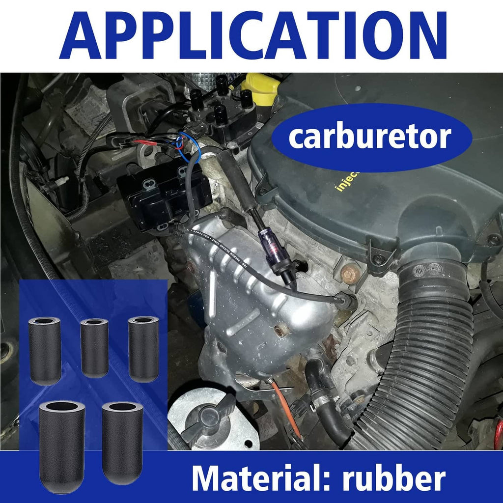 Black rubber vacuum caps shown for engine intake ports, multiple cap sizes