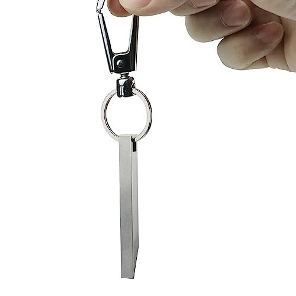 Keychain prybar with metal ring and flat prying blade