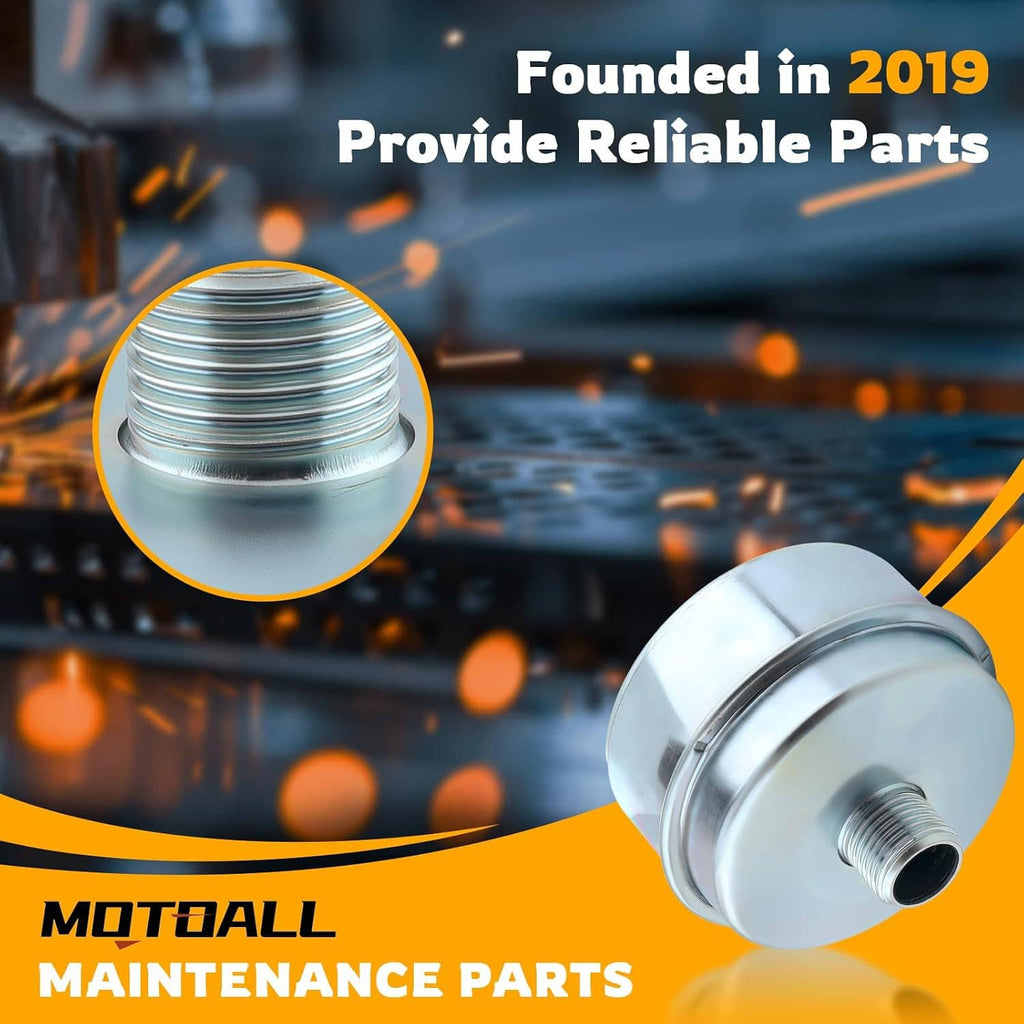 Lawn mower muffler with threaded outlet, silver canister