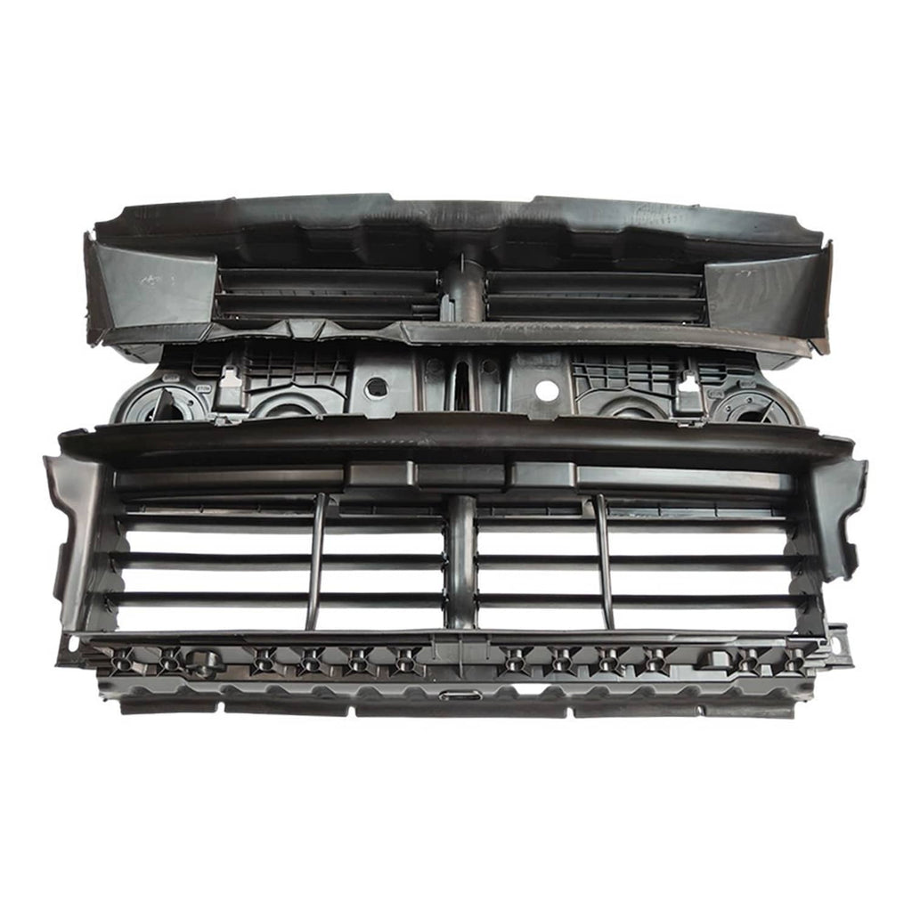 Front active grille shutter assembly with motor, black and gray slatted vents