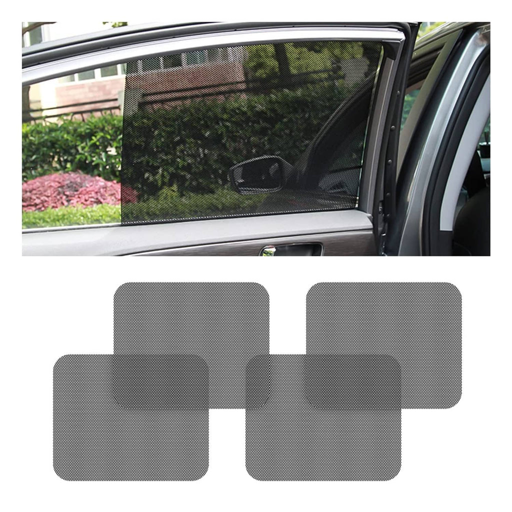 Car side window sunshade set of 4 static cling mesh films, black tint cover
