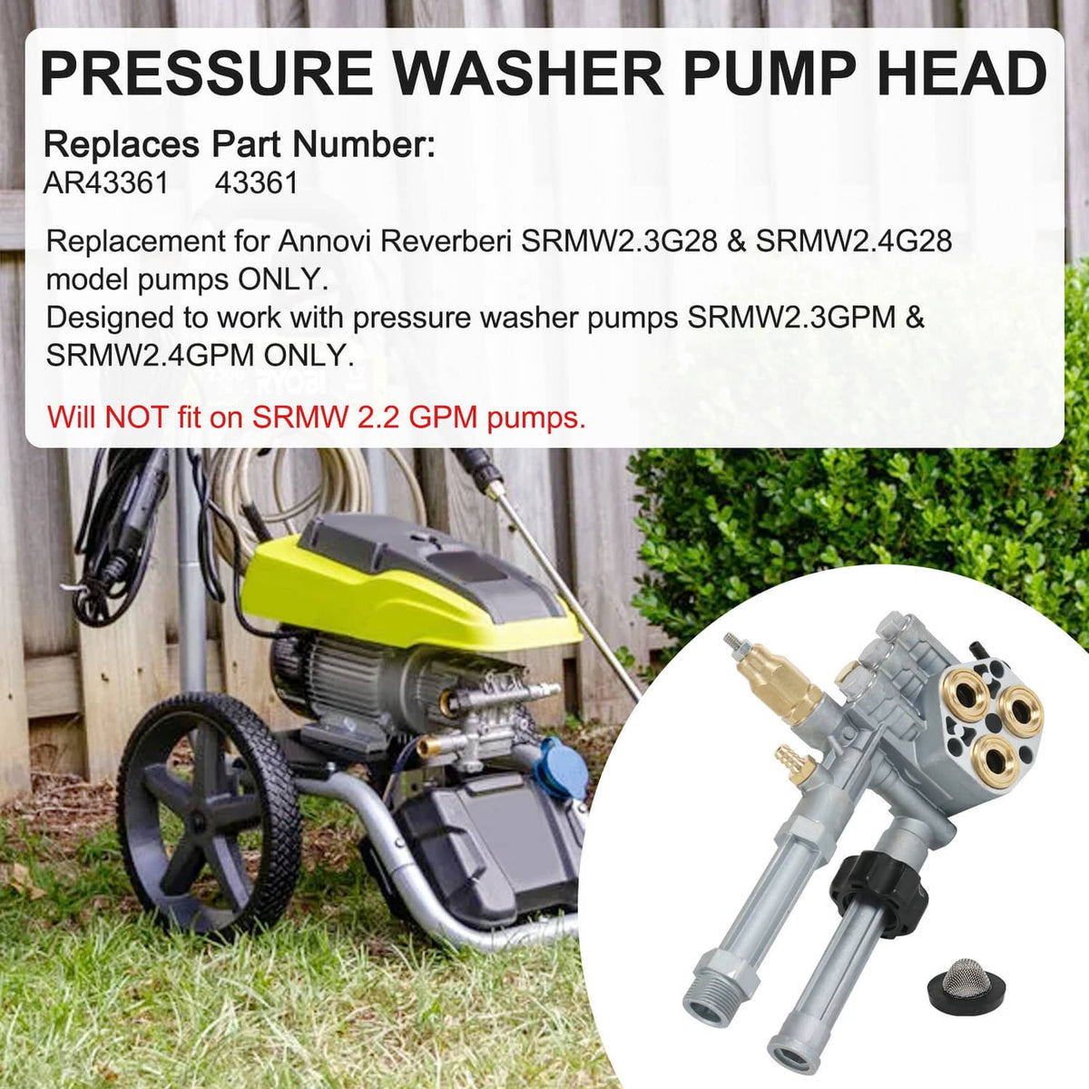 Pressure washer pump head replacement with grey manifold and brass injector fittings