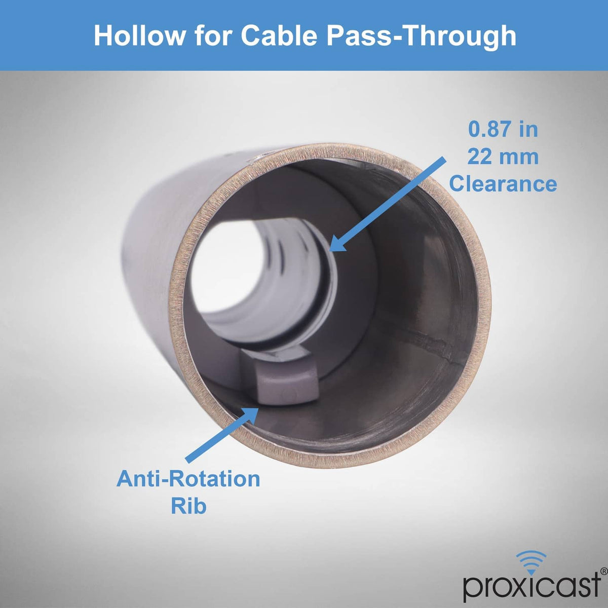 Starlink adapter cable pass-through opening with anti-rotation rib detail