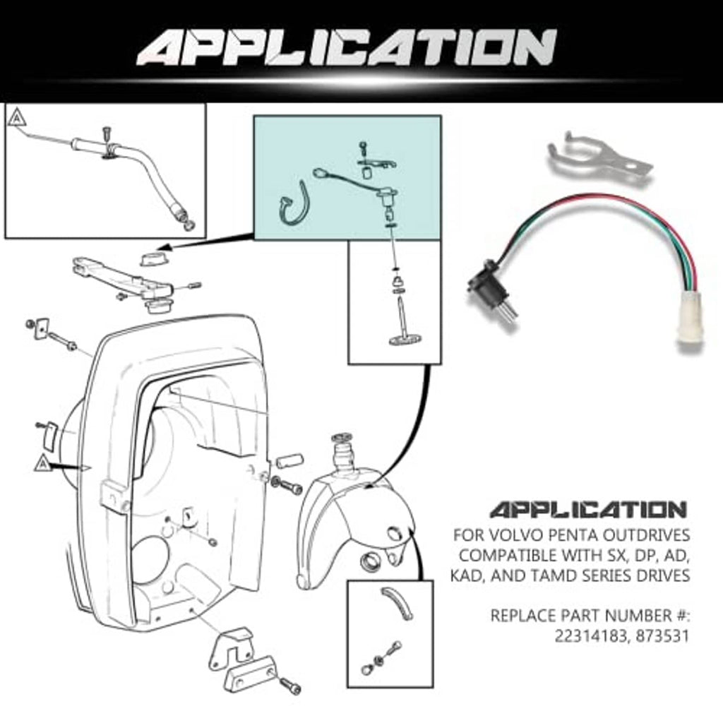 Trim tilt sensor wiring harness with metal bracket and multi-color cable for installation