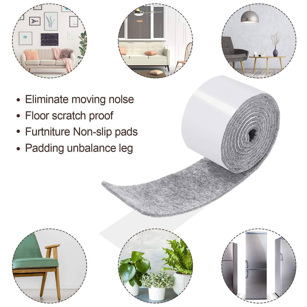 Light grey felt anti-scratch pad roll with long felt strip and adhesive backing