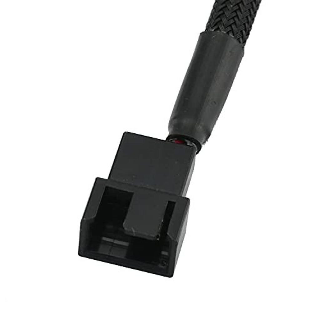 Black 3/4-pin PWM fan power adapter cable connector with braided sleeve