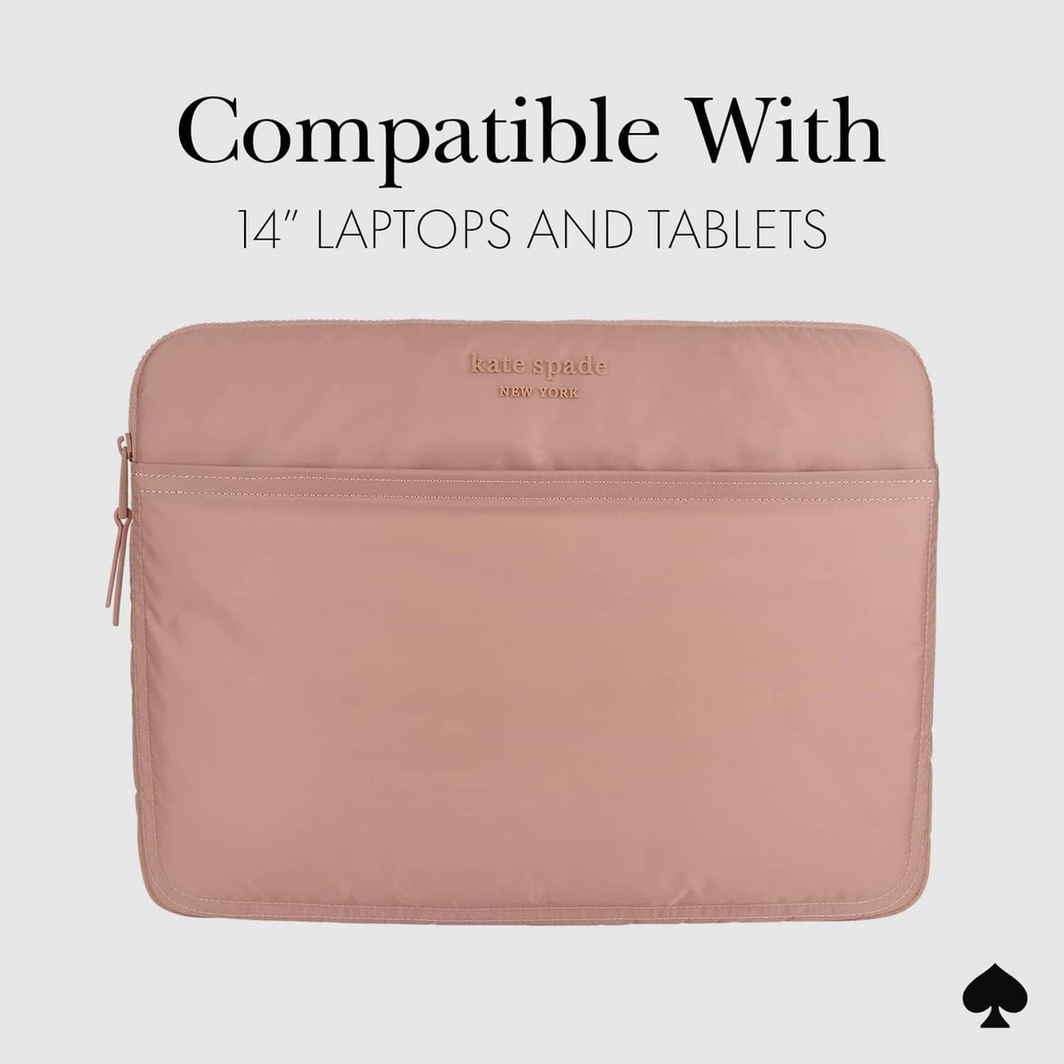 Rose puffer laptop sleeve for 14-inch laptops and tablets with zippered main compartment