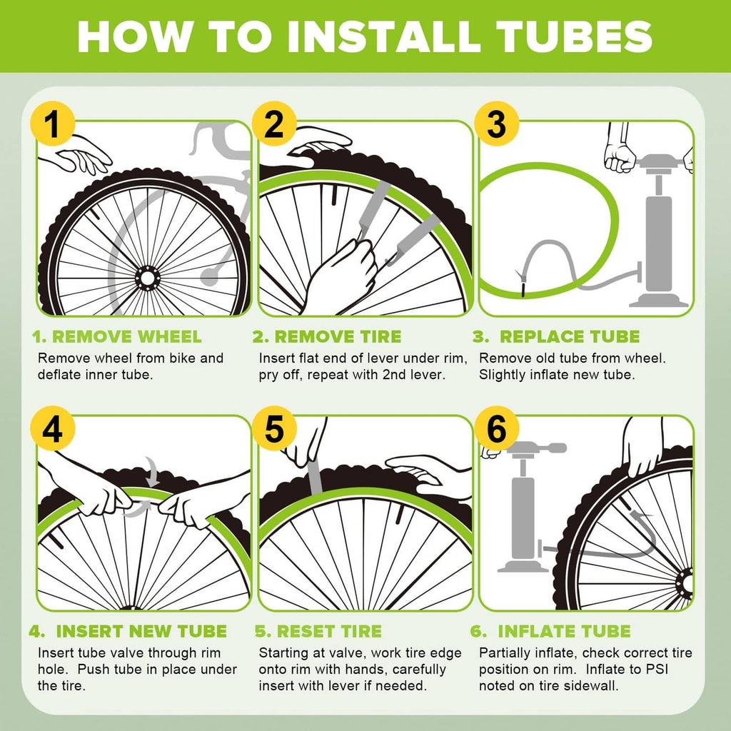 How to install bike inner tubes: remove wheel and tire, replace tube, inflate