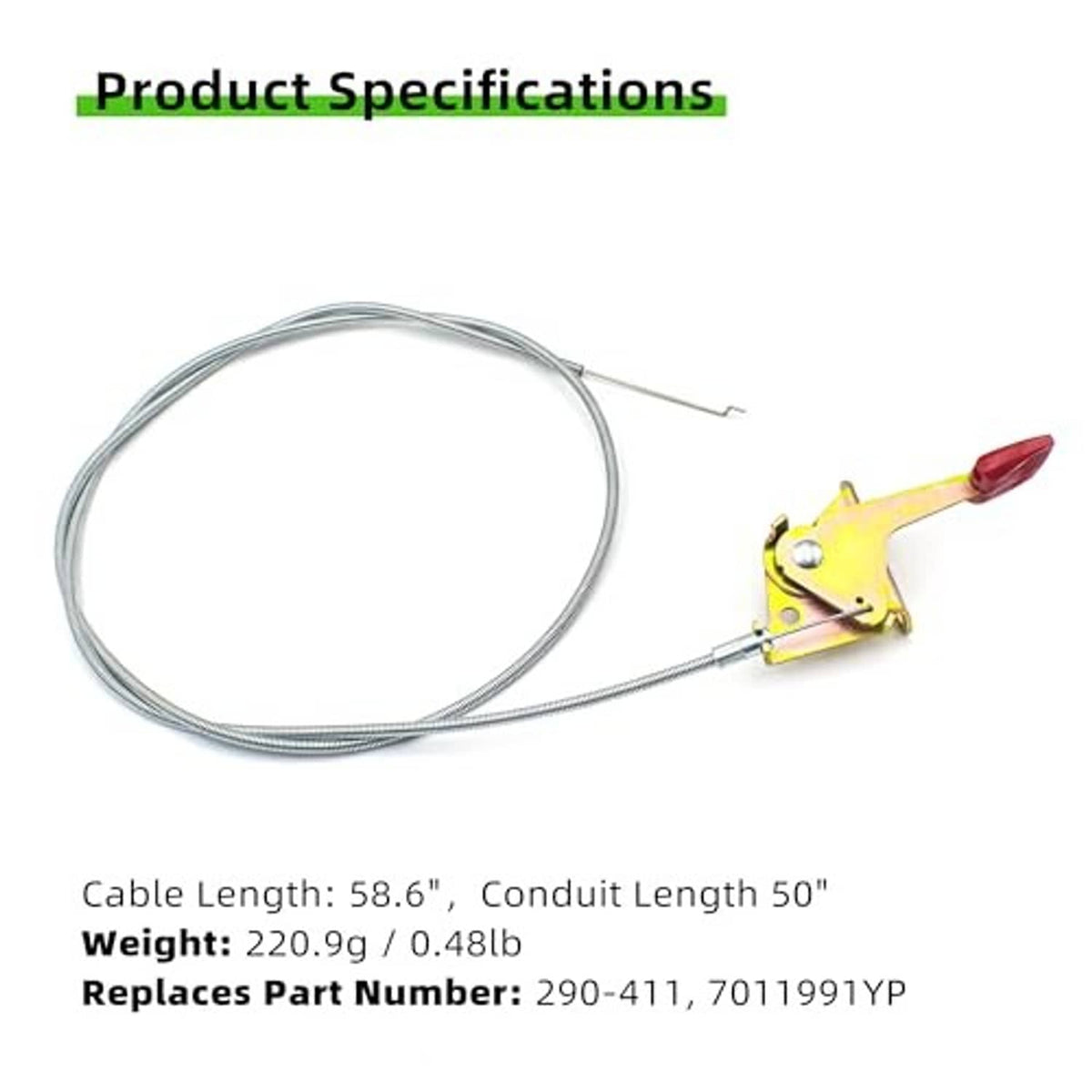 Throttle control cable replacement with yellow control bracket and long silver wire
