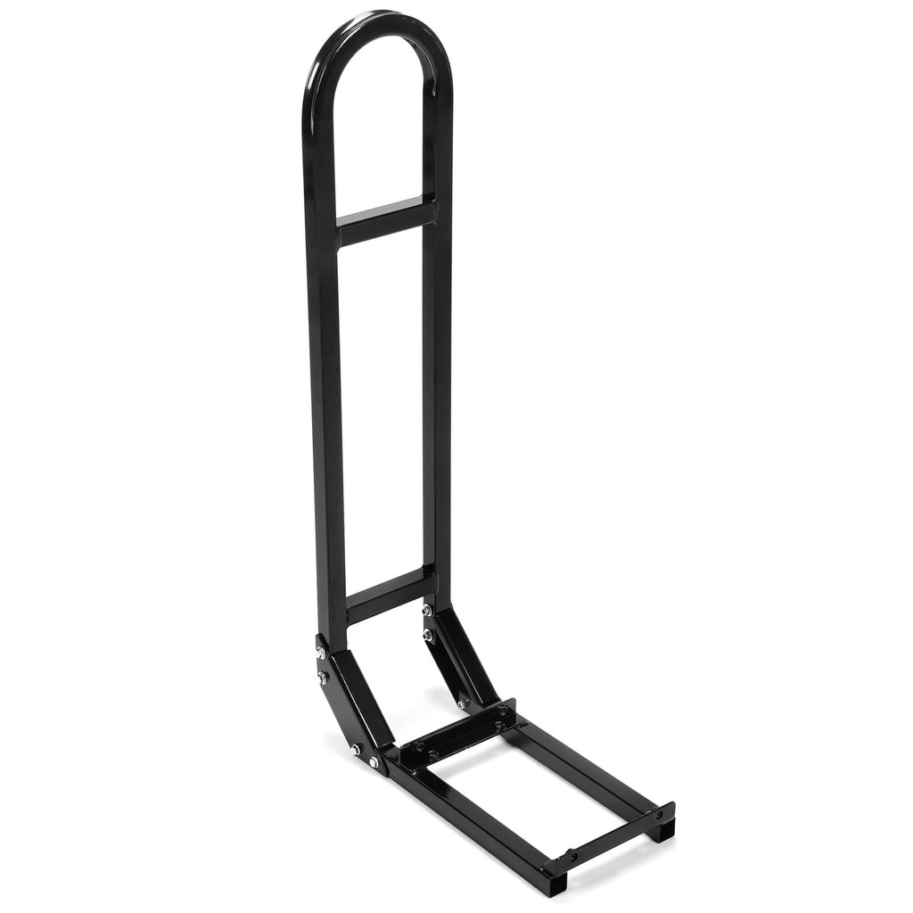 Black rear flip seat base frame with foot platform and mounting bolts