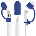 Blue silicone pencil cozy combo: pencil sleeve, charging cozy, and nib protector