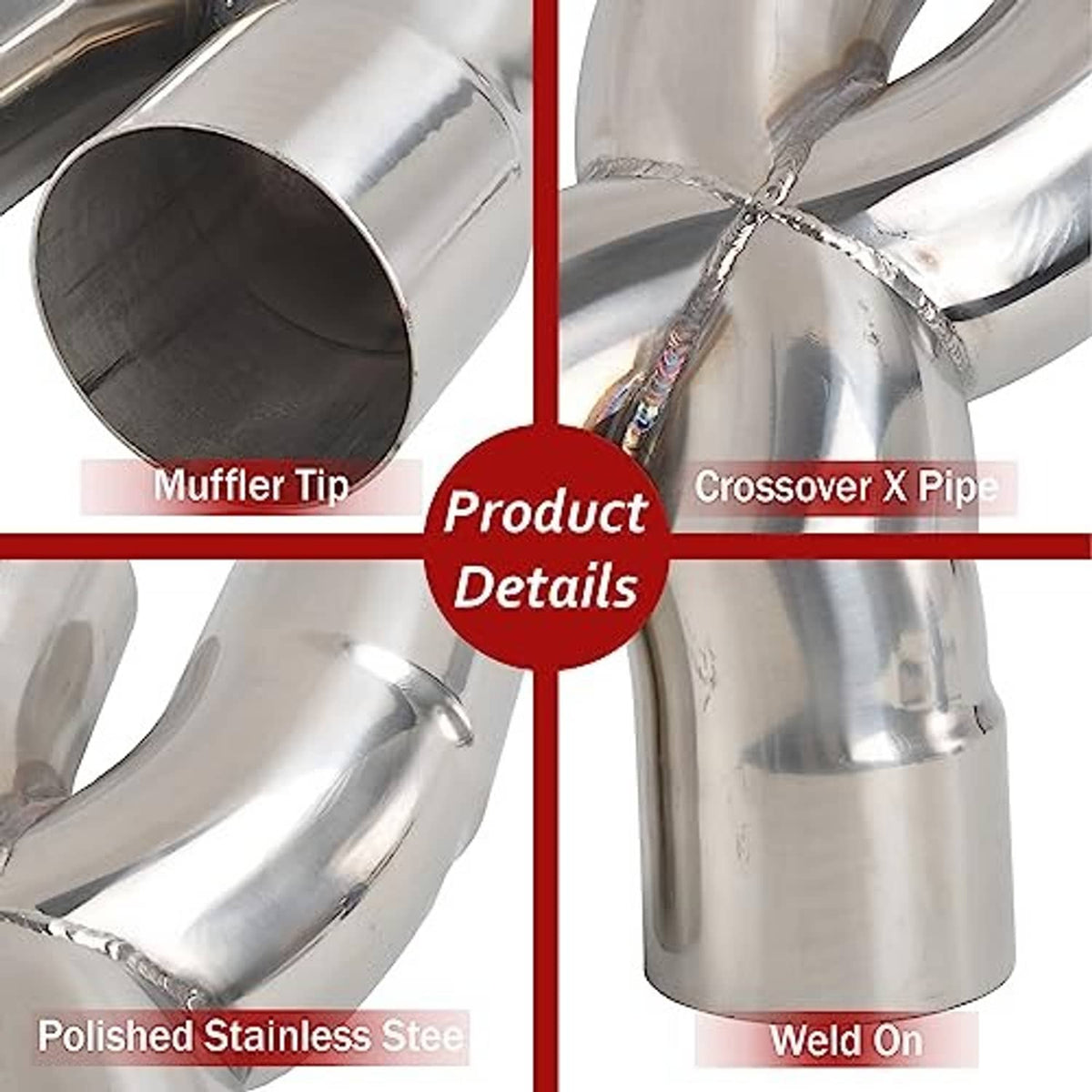 Polished stainless steel muffler tip crossover X pipe with weld-on section