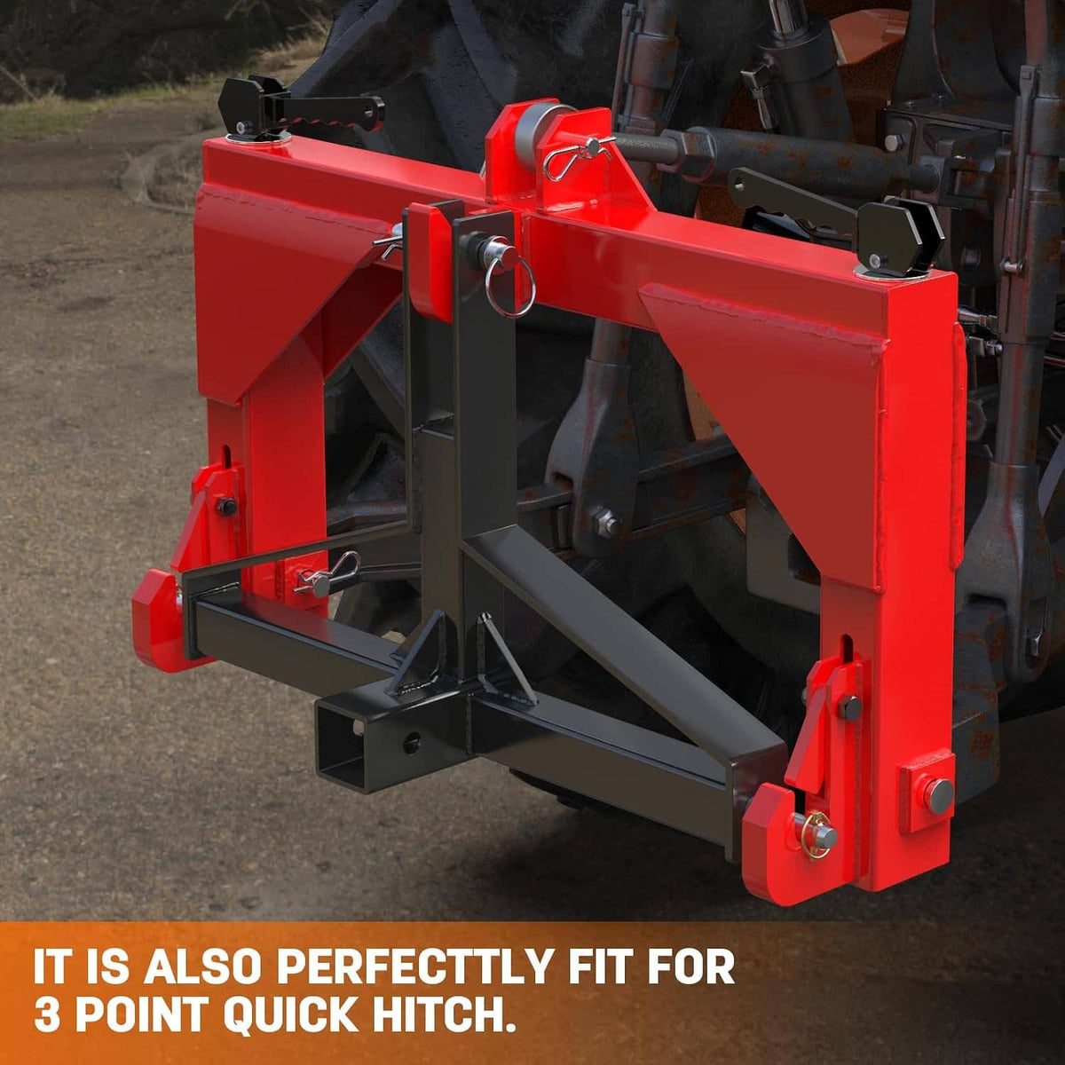 Red and black steel 3-point hitch receiver quick hitch draw bar with tow bar and pins