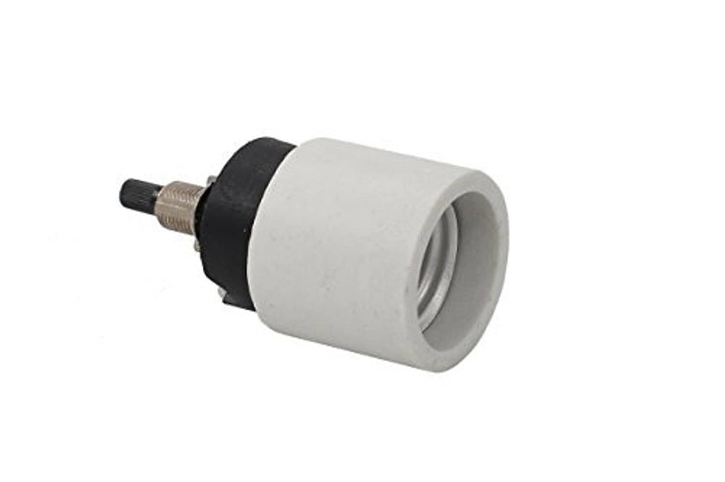 Ceramic rotary lamp socket switch with screw-thread lamp opening, white ceramic body and black base