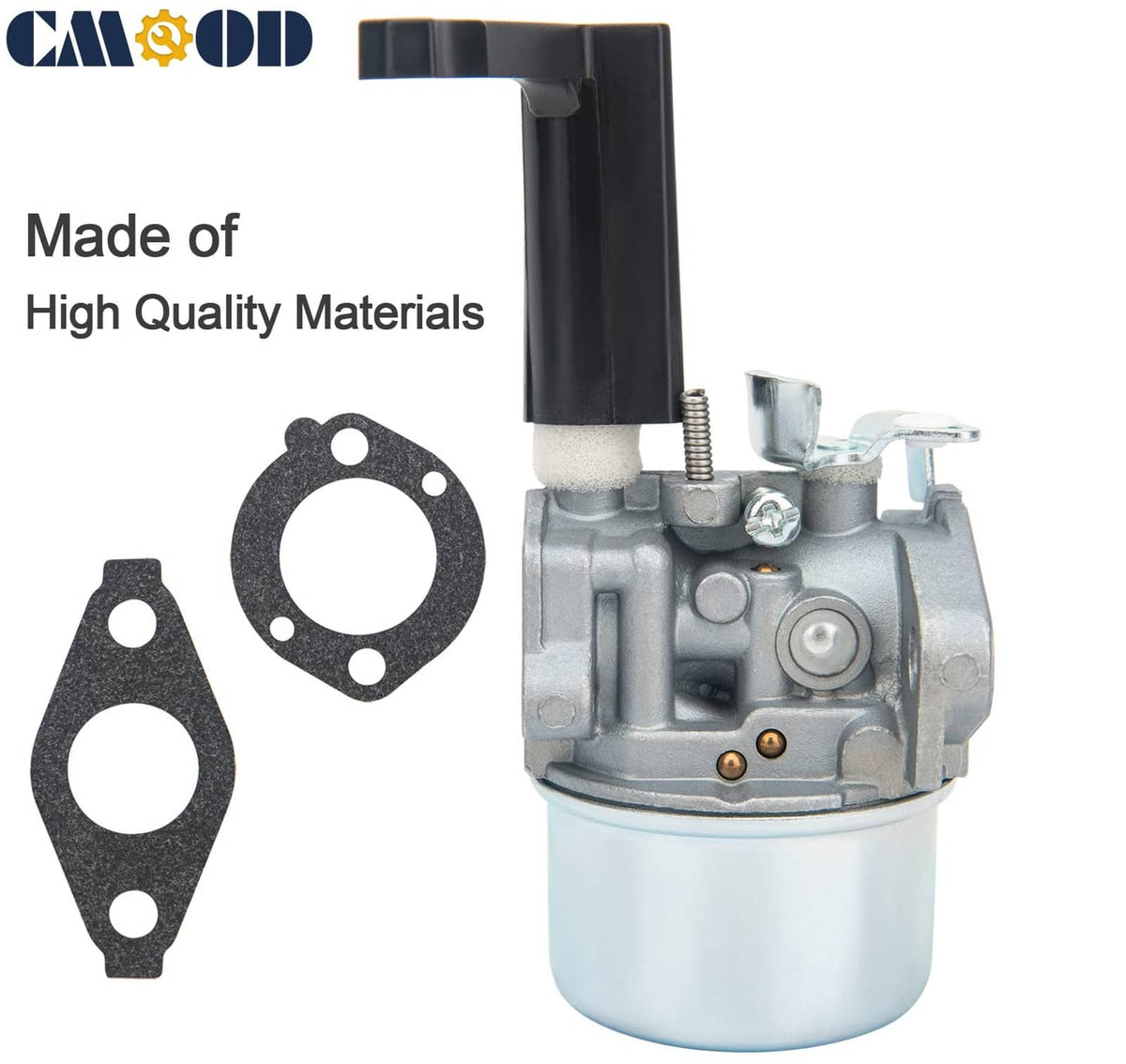 Carburetor with black intake tube and included paper gaskets