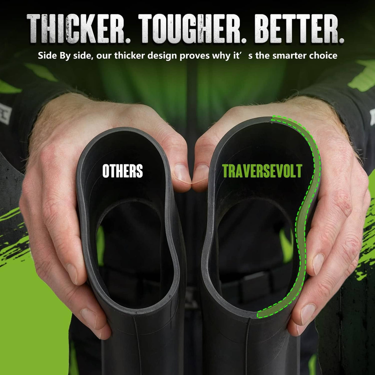 Two black dirt bike inner tubes side by side, thick design for off-road riding
