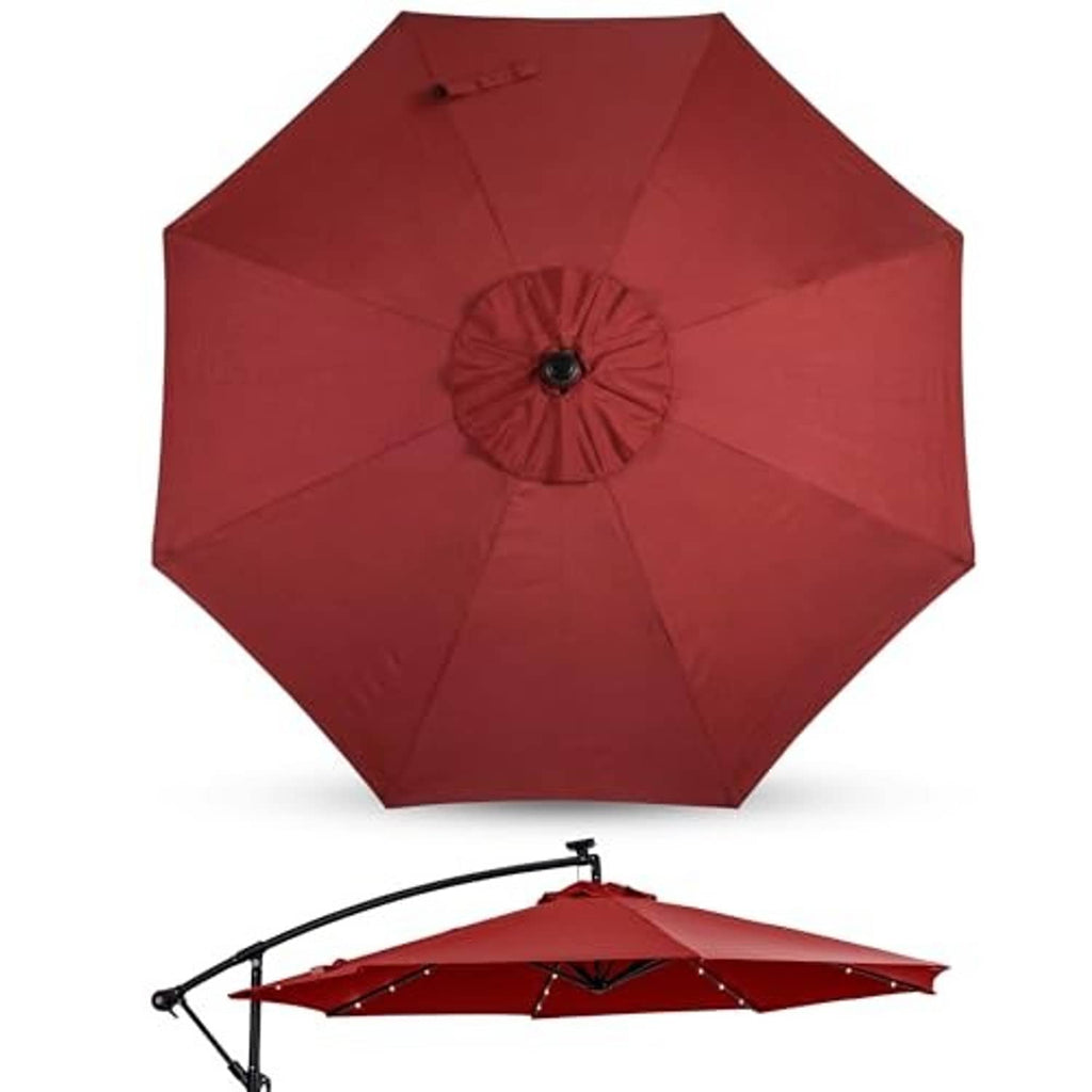 Red patio umbrella replacement canopy with 8 ribs and stitched center vent opening.