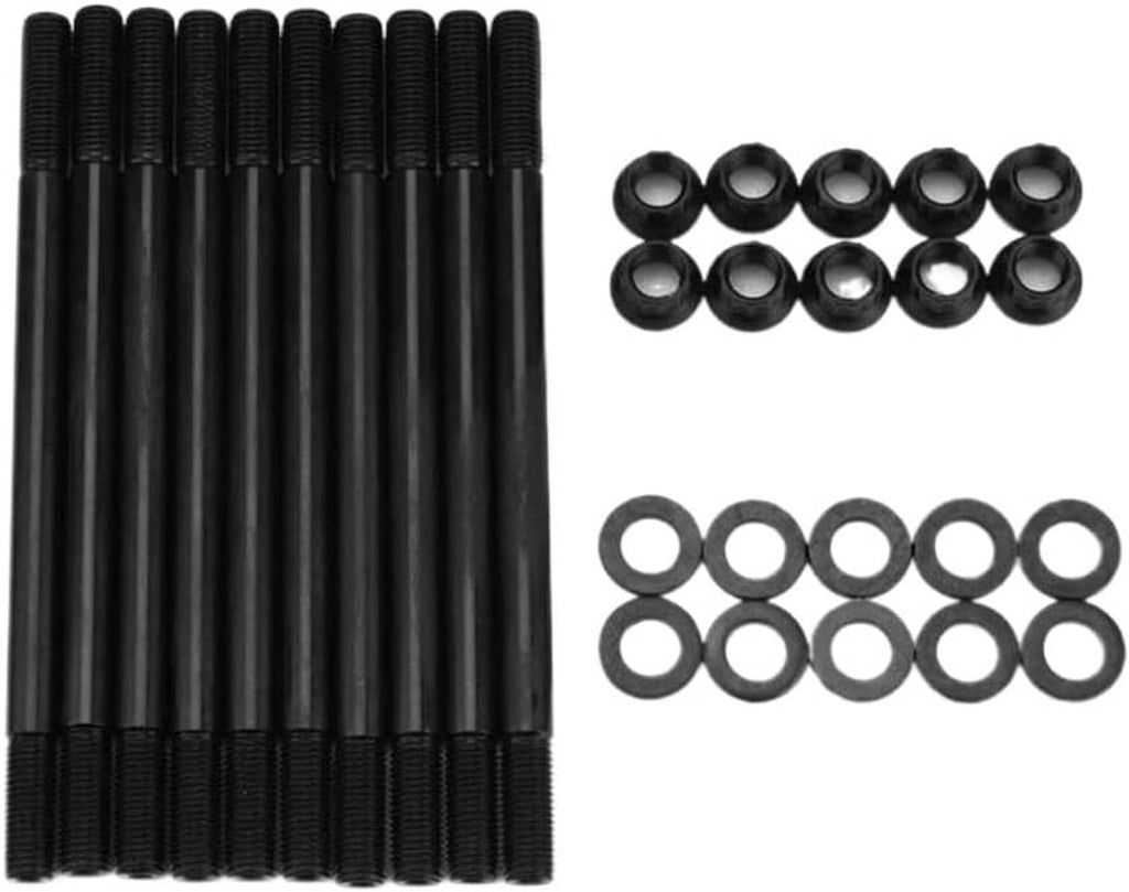 Black threaded engine head studs with nuts and washers, bulk set