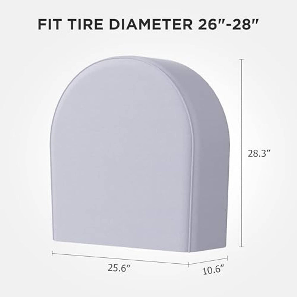 Light gray arched tire cover with shown dimensions