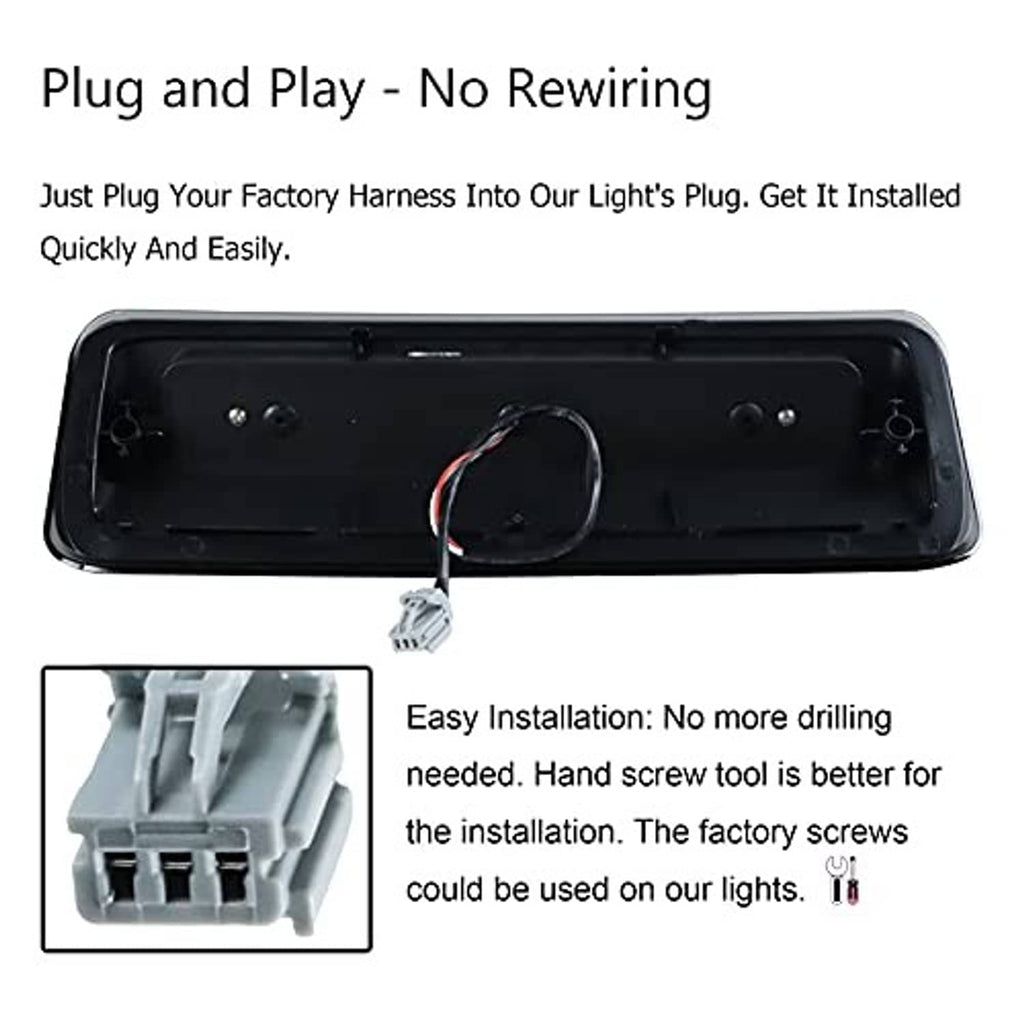 Back view of third brake LED light housing with wiring harness and plug connection