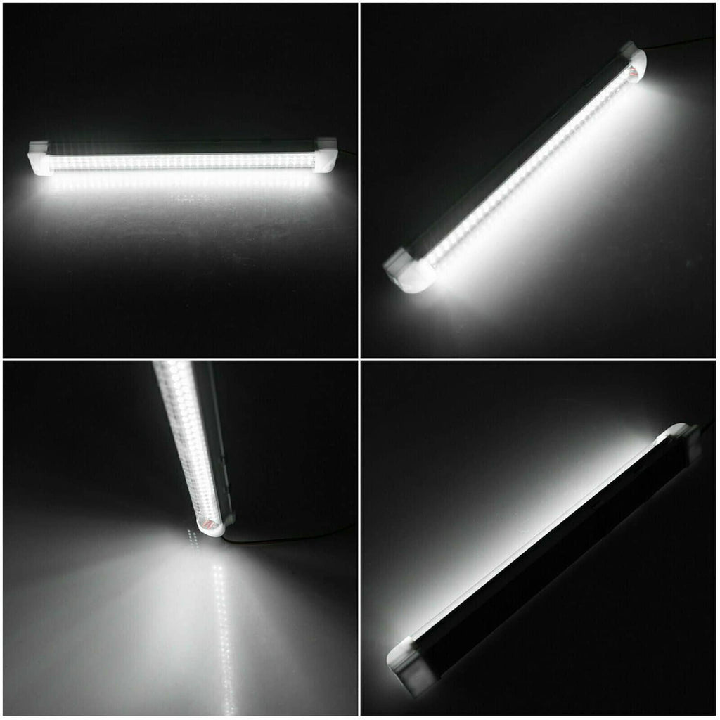Dome LED ceiling light bar with frosted white cover, emitting bright light
