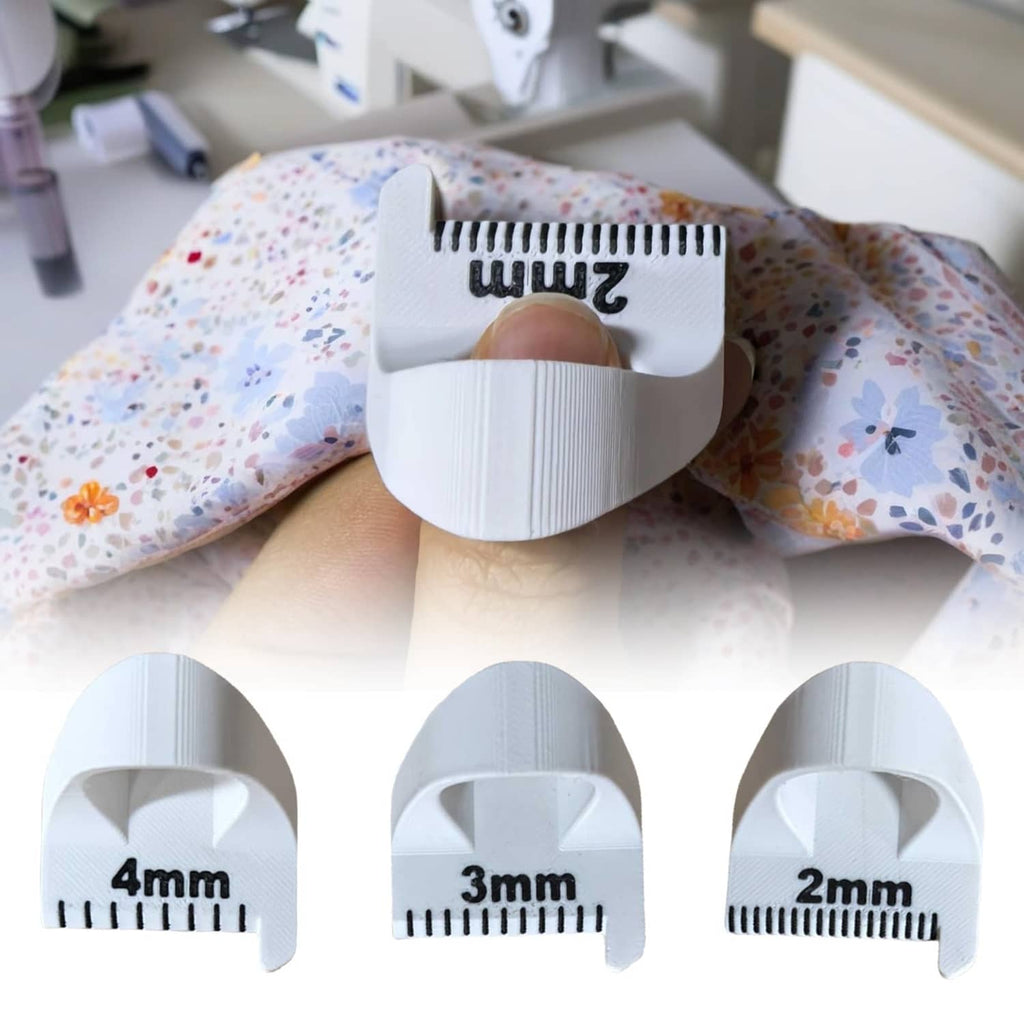 White sewing template set with 4mm, 3mm, and 2mm guides and black scale markings