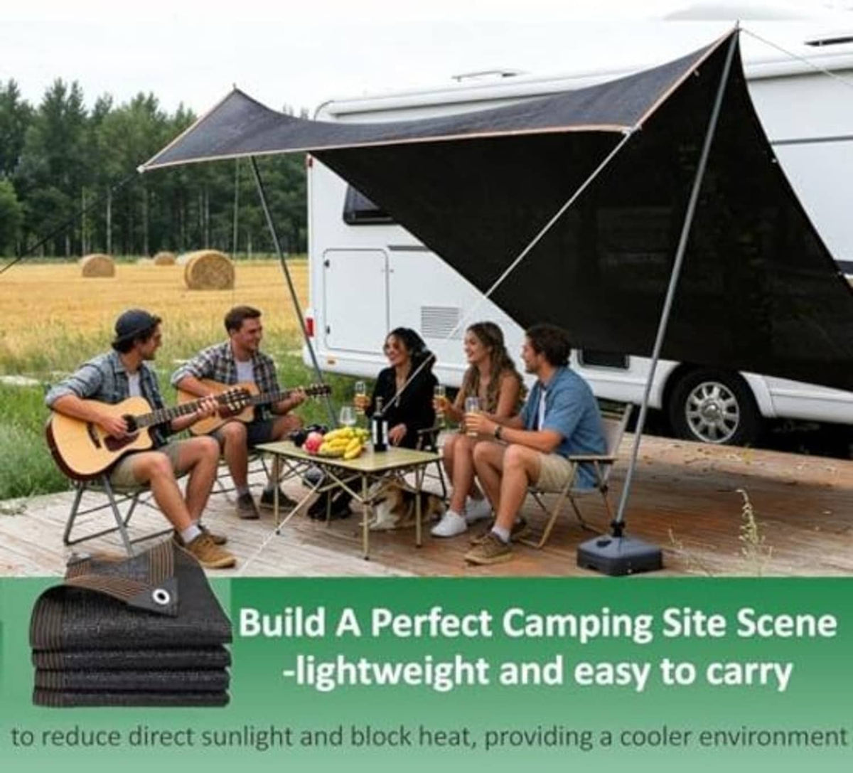 Black shade sail canopy stretched outdoors with triangular shape and corner grommets