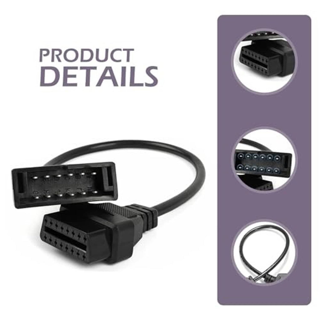 Car diagnostic adapter cable showing exposed pin rows on both connector ends