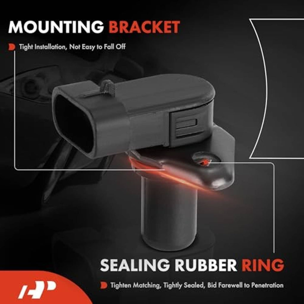 Camshaft position sensor with mounting bracket and sealing ring detail, black