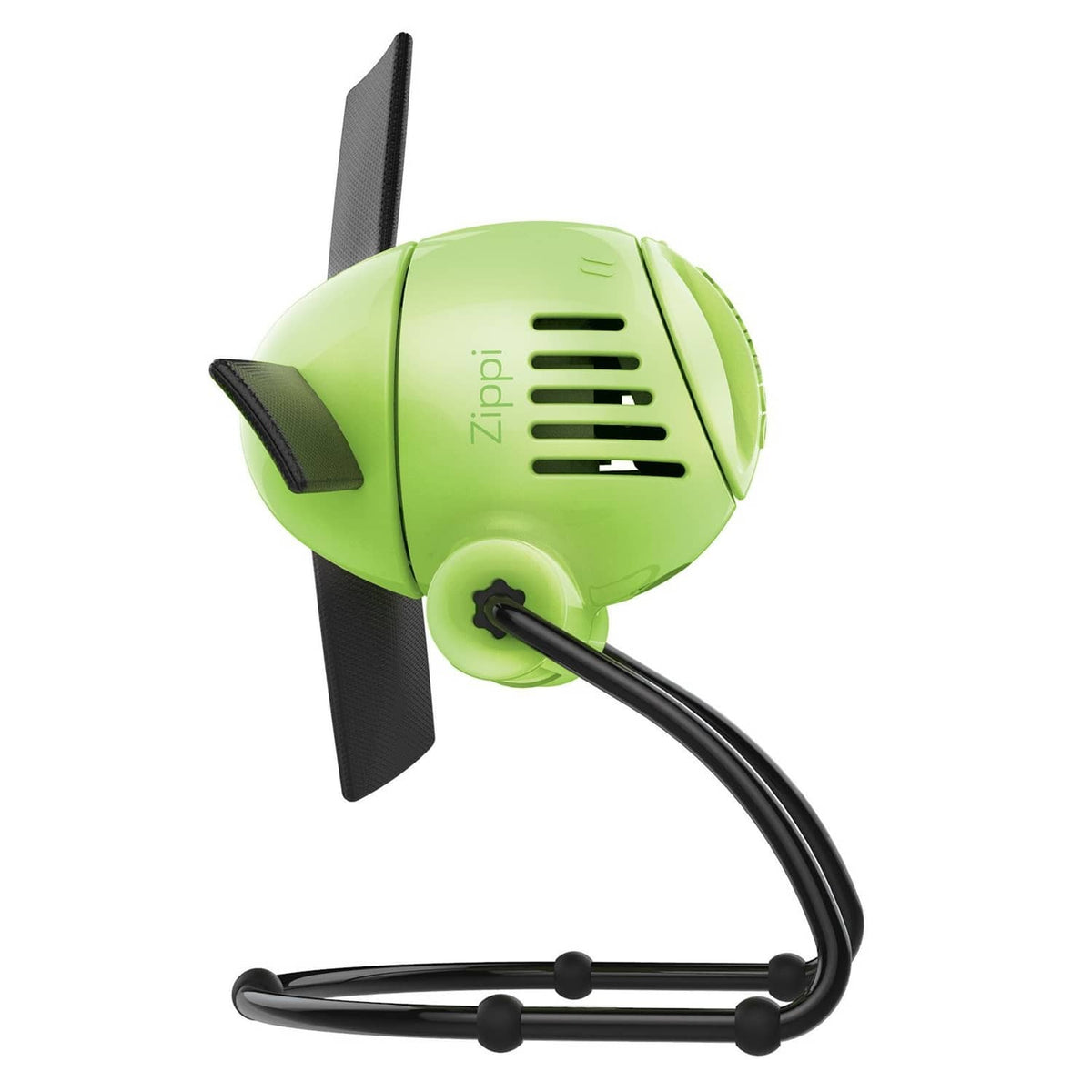 Lime green foldable desk fan with vented front, shield grille, and flexible arms