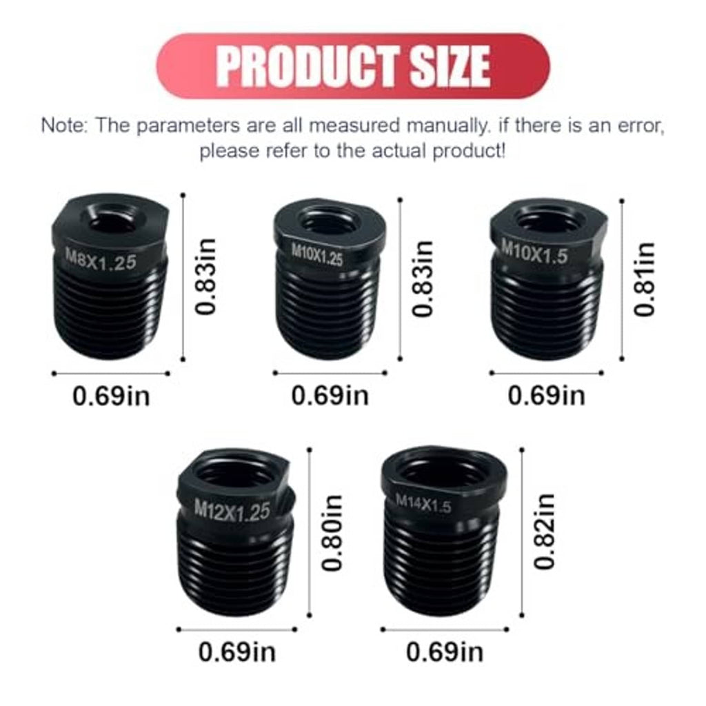 Black thread adapter sizes diagram: M8x1.25, M10x1.25, M10x1.5, M12x1.25, M14x1.5