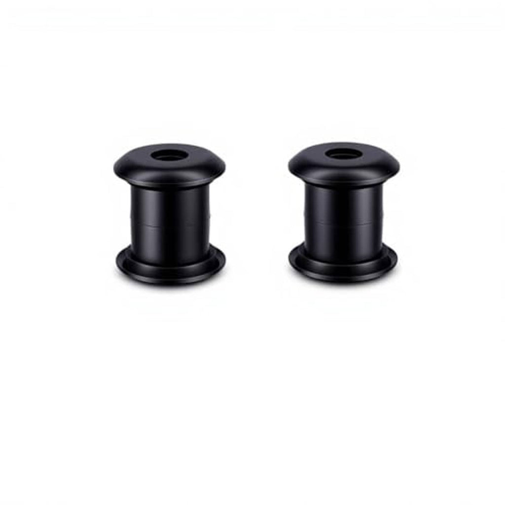 Pair of black polyurethane handlebar riser bushings with center mounting holes