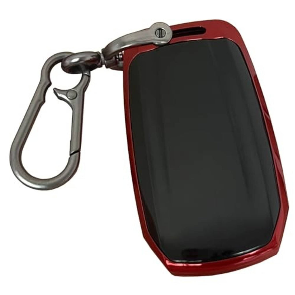 Red and black key fob shell cover with keychain ring and smooth protective backing.