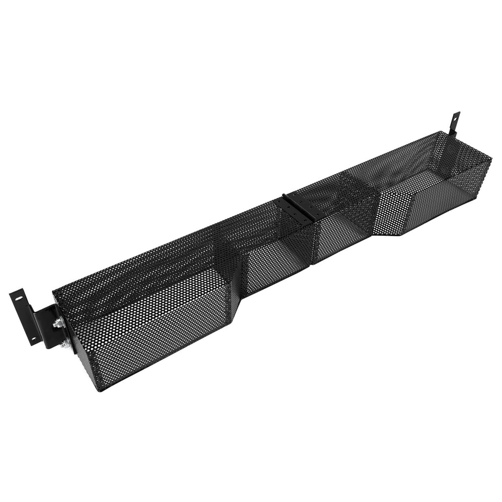 Black mesh front inner storage basket box with open compartments and side mounting plates