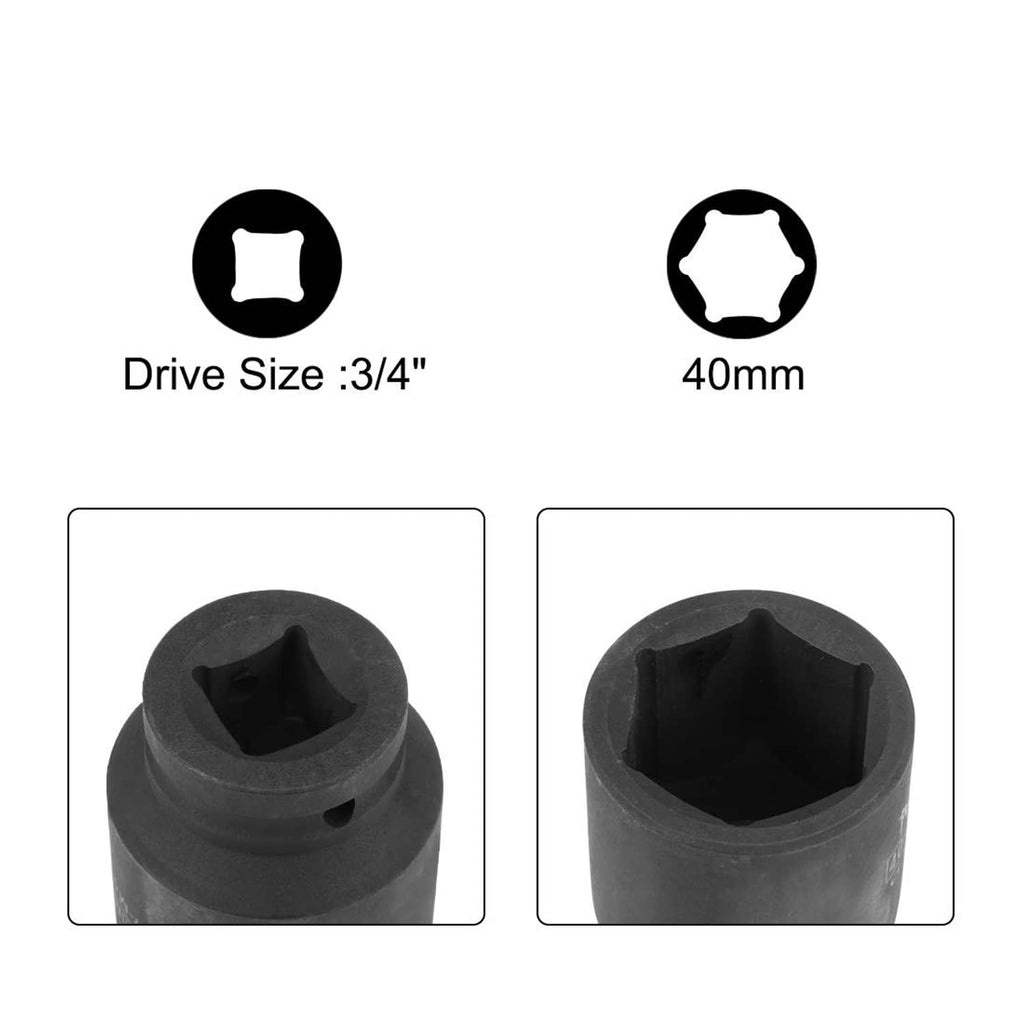 3/4-inch drive deep impact socket, 40mm; view of 6-point hex opening